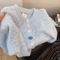 Milk Blue Gentle Soft Glutinous High-grade Knitted Cardigan Sweater