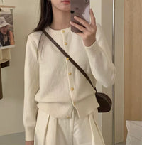 Versatile Solid-Colored Cardigan Sweater Coat With Small Gold Buttons