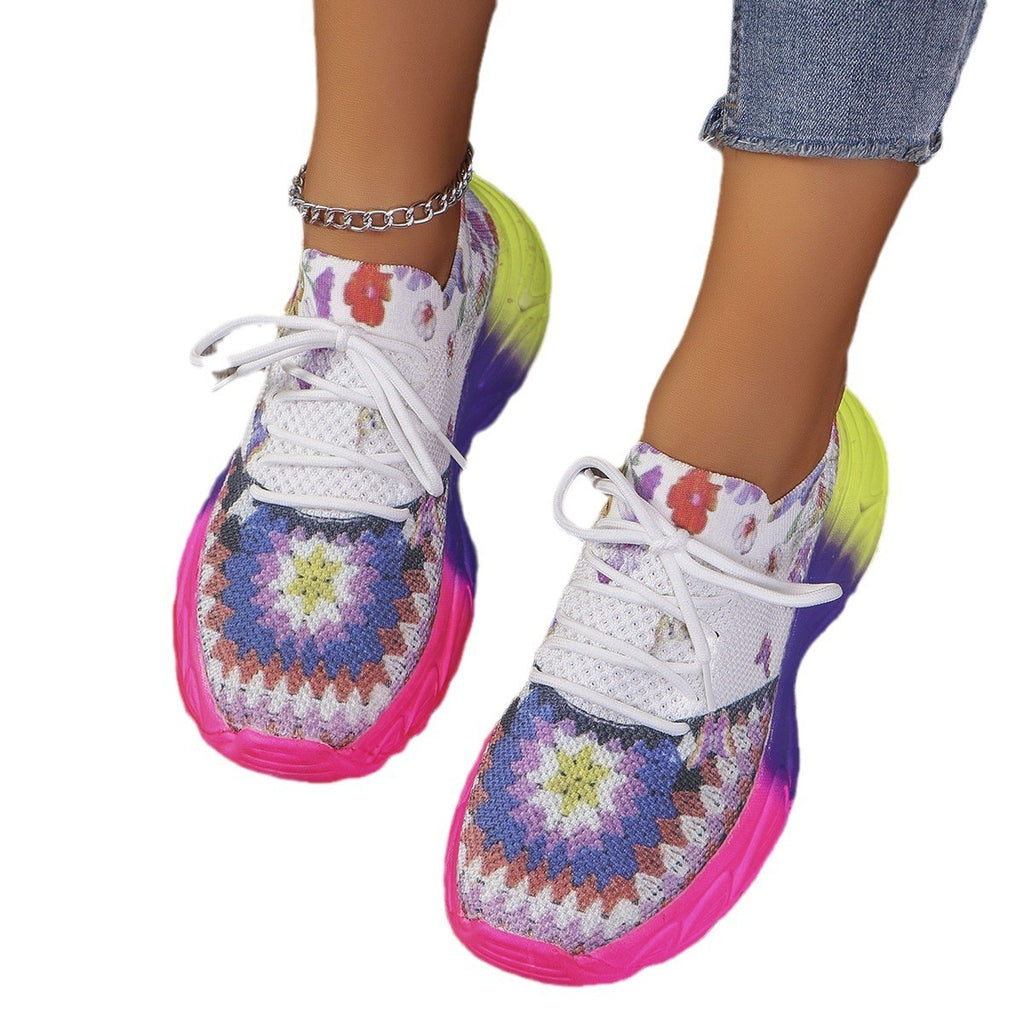 Fashion Printed Flat Sports Shoes Front Lace-up Plus Size