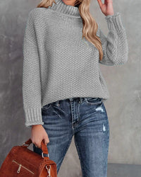 Women's High-neck Long-sleeve Rolled-edge Knit Sweater