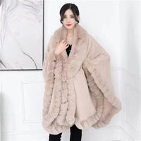 Artificial Rex Rabbit Wool Cape Shawl Women's Oversized Knit Woolen Cardigan Baggy Coat