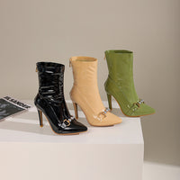 Patent Leather Pointed-toe High-heeled Ankle Boots