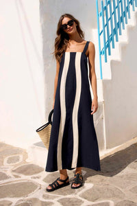 Strap Stripe Positioning Printed Mid Length Dress