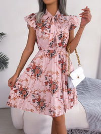 Women's Elegant Floral Print Tie Waist Flowy Pleated Skirt
