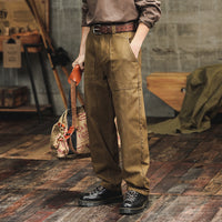 Retro Army Green Casual Pants Men's Loose Straight Cargo Pants