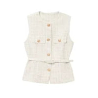 Women's Fashion Casual Sleeveless With Belt Texture Vest