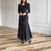 Womens Polka-Dot Fashionable Slimming Long-Sleeve Dress