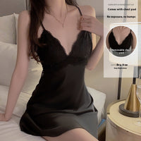 Plus Size Pajamas With Chest Pad Gathered Lace Slip Nightdress