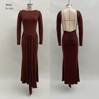 Autumn New Solid Color Long-Sleeve Elegant Waist-Cinching Backless Dress For Women