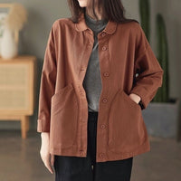 Retro Twill Cotton Large Pocket Single Breasted Loose Casual Top
