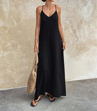 Solid-color Sleeveless Loose-fitting Beachseaside Dress For Women