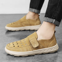 Pigskin Casual Hollow Out Breathable Velcro Suede British Casual Outdoor Shoes