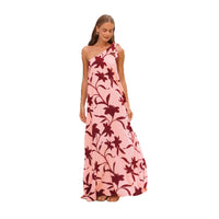 Summer Printed Off Shoulder Lace Up Sexy Resort Style Maxi Dress