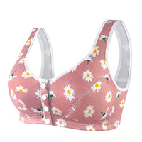 Women's Printed Wireless Wide Shoulder Strap Vest-style Soft Cotton Front Buckle