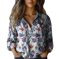 Womens V-neck Printed Blouseshirt