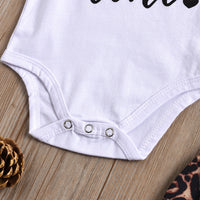 White Letter Printed Romper Leopard Print Trousers Headdress Three-piece Set