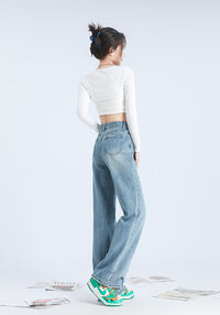 Fashionable Personalized Wide-leg Mopping Jeans For Women