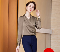 Long Sleeve V-neck New Acetate All-matching Pullover Business Wear Bottoming Shirt For Women