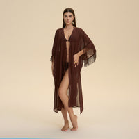 Chiffon Tassel Blouse Robe, Loose-fitting Sheer Sleepwear