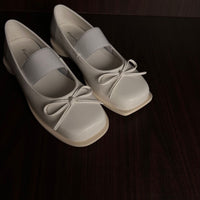 Womens Bow-Knot Genuine Leather Ballet Flats With Thick Soles