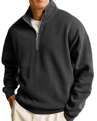 Simple Loose Long Sleeve Men's Zipper Solid Color Stand Collar Sweatshirt