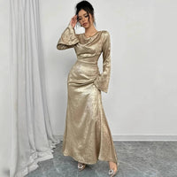New Sexy Gold-dusted Evening Dress With Long Sleeves