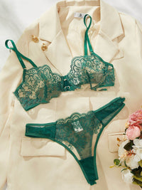 New European And American Foreign Trade Cross-border Sexy Lingerie Women's Three-dimensional Eyelash Embroidery Sexy Lace Mesh Underwear Suit