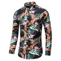 Men's Printed Long Sleeve Shirt Fashion Polo Collar