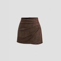 Womens Faux Suede Pleated Mid-rise Skirt
