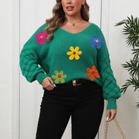 Plus-size Women's Sweater Pineapple Sleeve Patch Base Shirt 3D Wool Embroidery Flowers