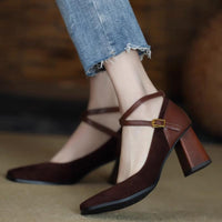 New Womens High Heels In A Retro Style Crafted From Matte Leather With Stylish Patchwork Details