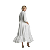 New Style Western-style Casual Cotton-Linen Resort Half-Open Collar Dress