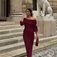 Pure Desire Style Off-shoulder Top Slim Fit Long Dress Two-piece Set