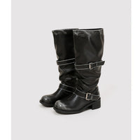 Chunky-heeled Vintage Distressed Mid-calf Boots Womens