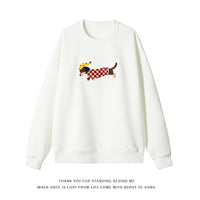 Korean Style Fluffy Dachshund Towel Embroidery Pullovers New