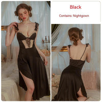 Solid Color Satin With Chest Pad Lace Slip Nightdress