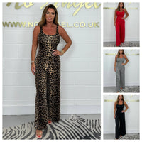 Women's U-neck Backless Leopard Print Jumpsuit