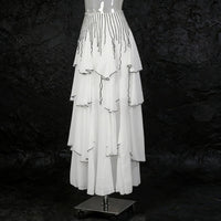 New Arrival Elegant Black And White Contrast Color Long Dress With Tiered Ruffle Hem For Women