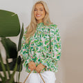 Color Matching Printed Turtleneck Chiffon Shirt