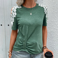 Women's Lace-Trimmed Patchwork Short-Sleeve Top