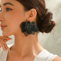 Handmade Coloful Glass Chiffon Flower Stud Earrings For Women Bold Fashion Jewelry Party Prom Vacation