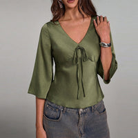 New Slim-fit Womens V-neck Pullover Shirt