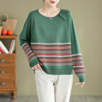 Striped Jacquard Cotton Knitted Sweater For Women