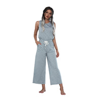 Solid Color Sleeveless Pocket Lace-Up Wide-Leg Jumpsuit