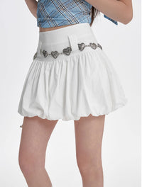 High Waisted Slimming A-line Skirt With Fluffy Flower Buds