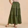 Womens High-waisted Elastic-waist Long Skirt With Pockets