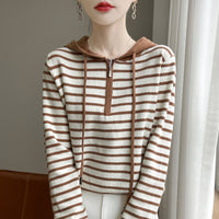 Women's Striped Hooded Long-sleeved Knitted Sweater