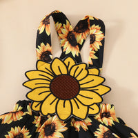 Baby Girl Sunflower Suspender Skirt Short Sleeve Top Suit Solid Color