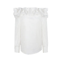 White Bud-collared Off-shoulder Blouse Top
