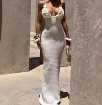 Womens Sexy Camisole 3D Floral Wrap-Style Knitted Dress